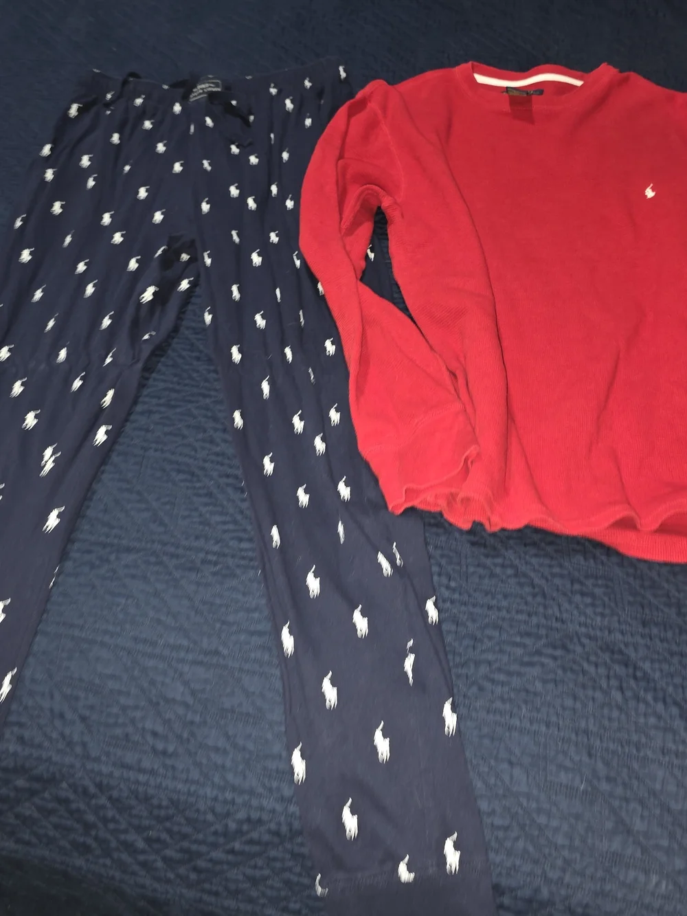 2PC MEDIUM VINTAGE Polo by Ralph Lauren Red Top Navy Pony-Print Pajama Pants SET
